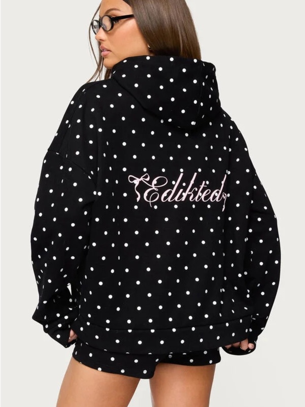 Edikted Chelsea Black and White Polka Dot Hoodie